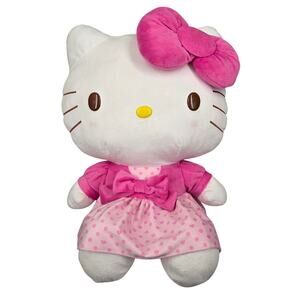 SANRIO HELLO KITTY PLUSH TOY – 18" TALL – PINK OUTFIT + BOW – 2013